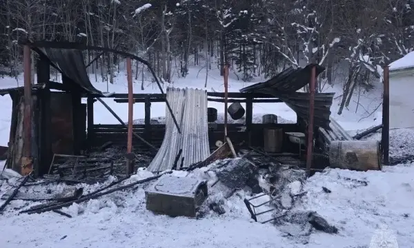 В Долинске горела хозпостройка с четырьмя газовыми баллонами внутри