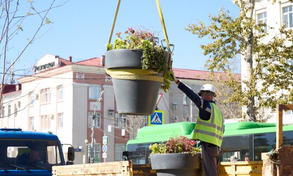 В Южно-Сахалинске демонтируют летнее цветочное оформление улиц В Южно-Сахалинске демонтируют летнее цветочное оформление улиц
