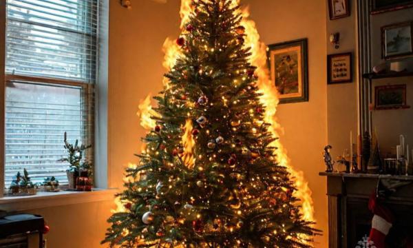 Елочка искусственная, а горит     по-настоящему