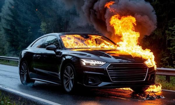 Автомобиль полностью сгорел на трассе Южно-Сахалинск - Оха