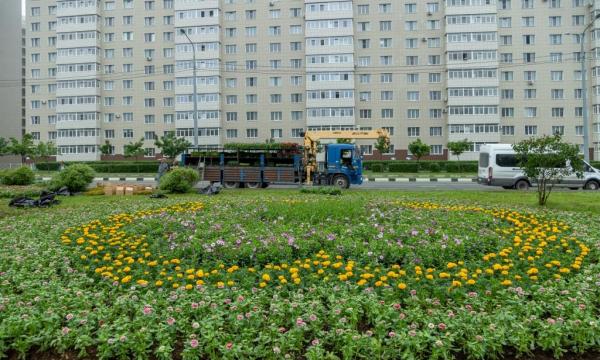 Мэр Южно-Сахалинска оценил работы по обустройству новой клумбы возле легкоатлетического манежа
